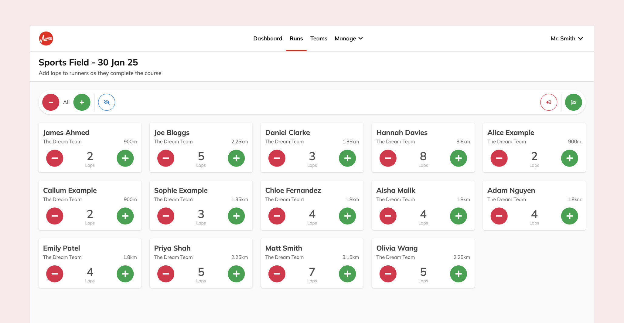 Run:ED Tap-to-Lap interface