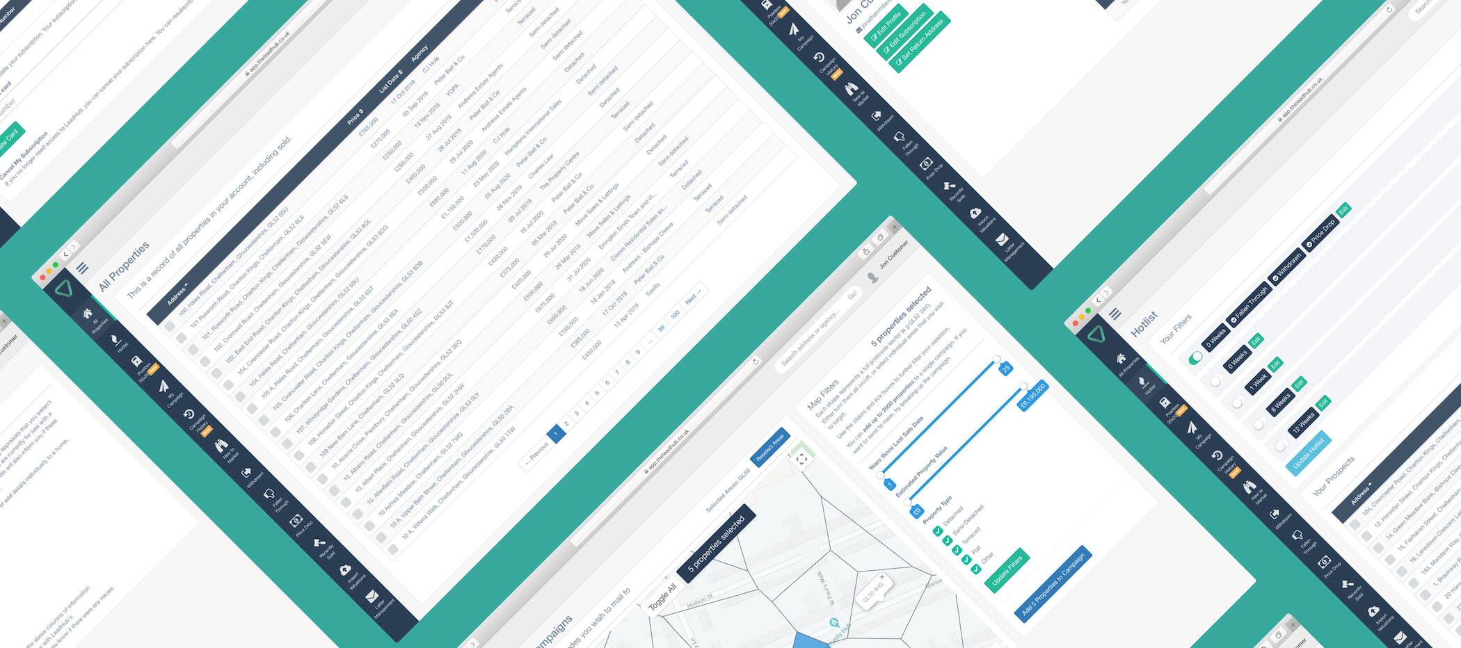 Collection of screenshots of LeadHub