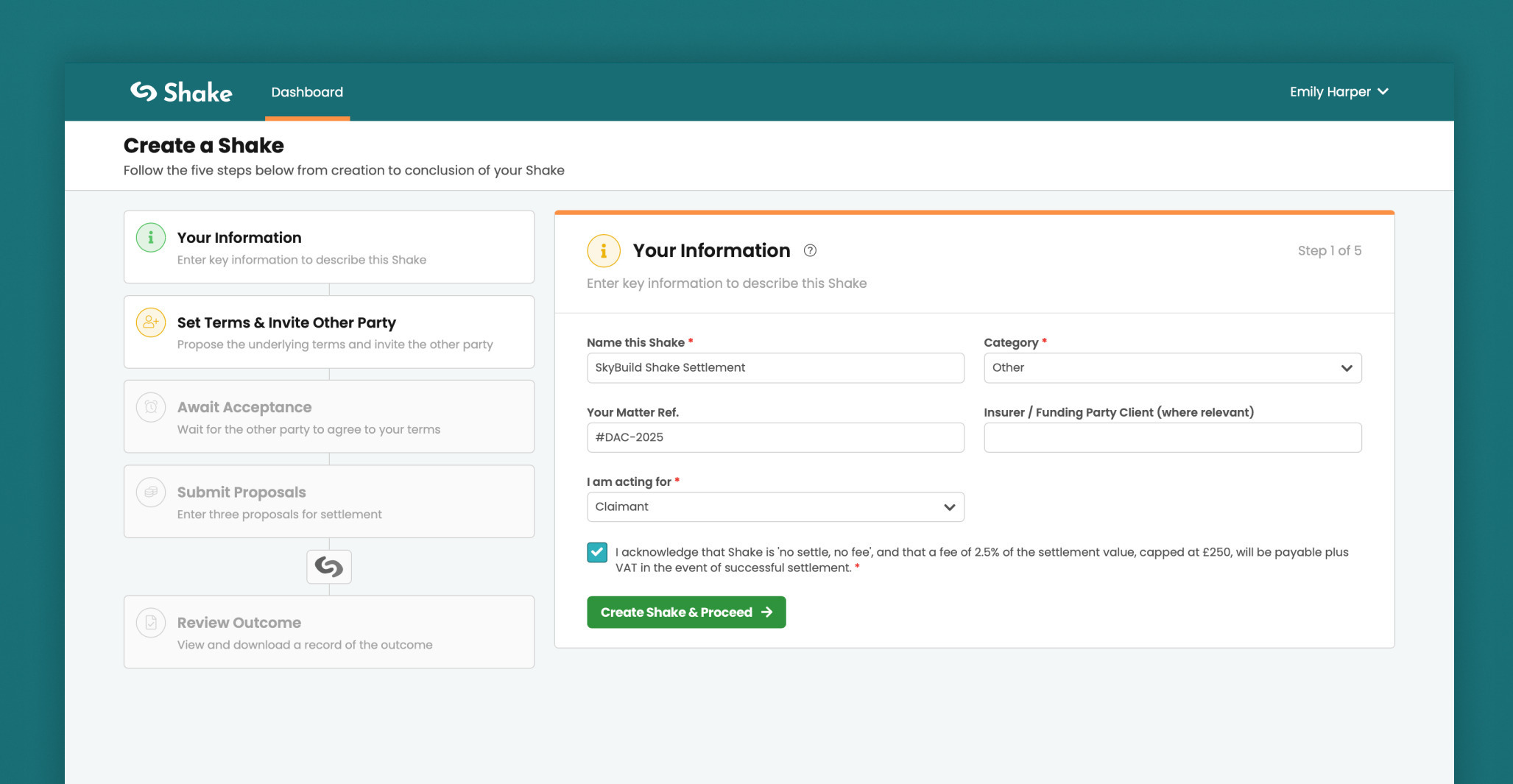 Shake page to enter Your Information for a settlement case