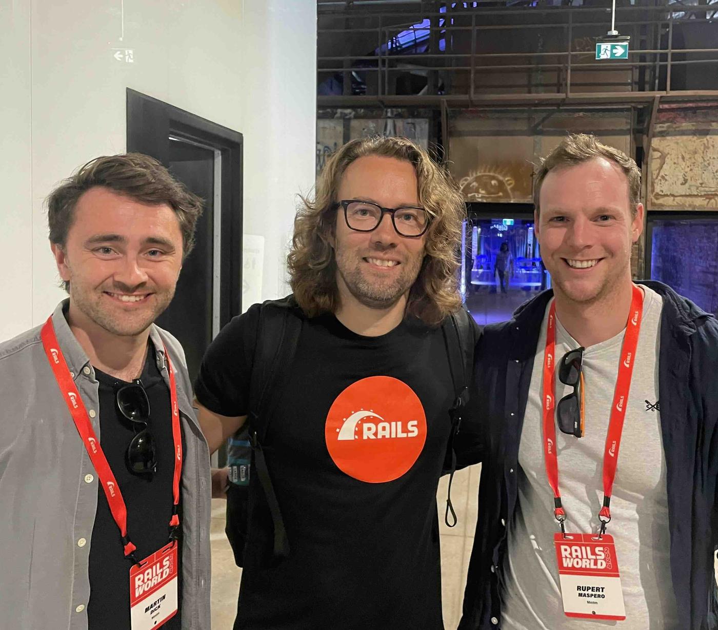mmtm founders Martin Dick and Rupert Maspero with DHH at Rails World
