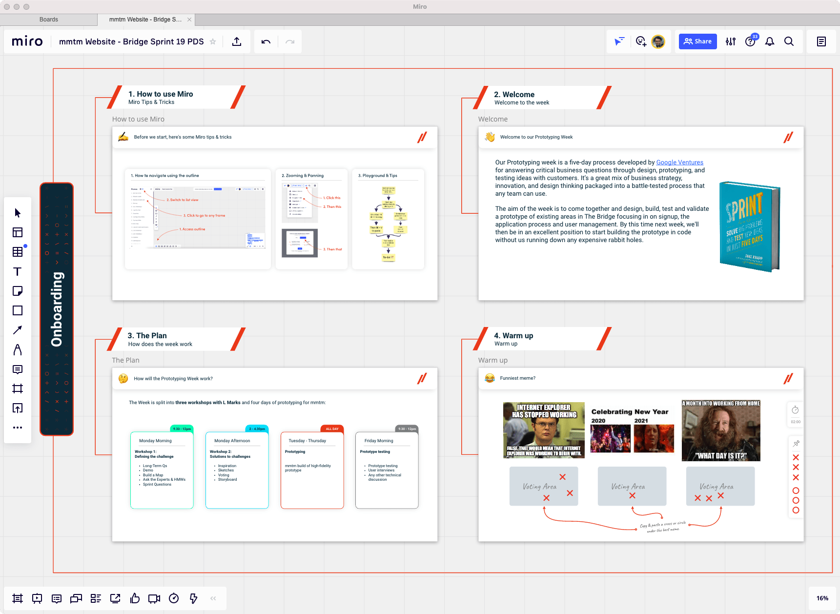 a screenshot of a Miro board populated with workshop information